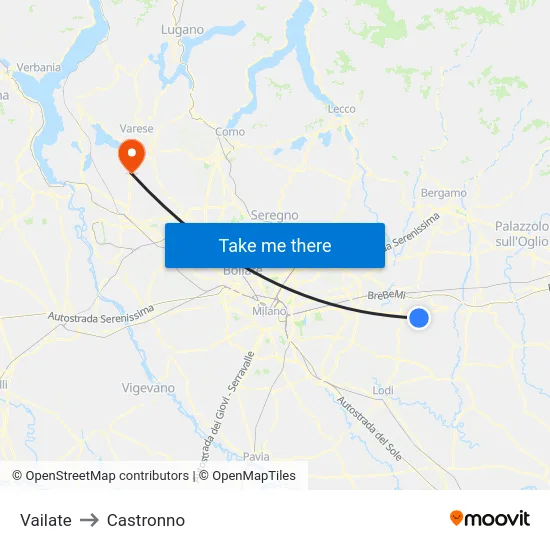 Vailate to Castronno map