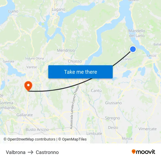 Valbrona to Castronno map