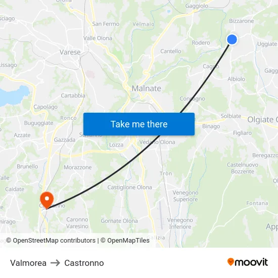 Valmorea to Castronno map