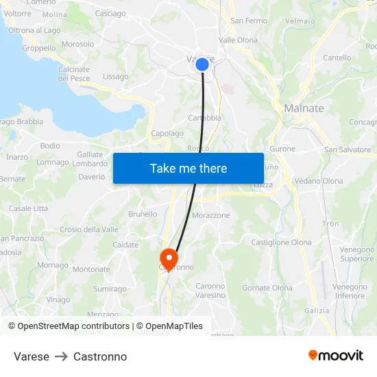 Varese to Castronno map