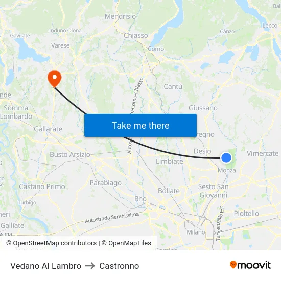 Vedano Al Lambro to Castronno map