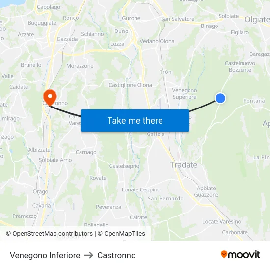 Venegono Inferiore to Castronno map