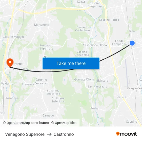 Venegono Superiore to Castronno map