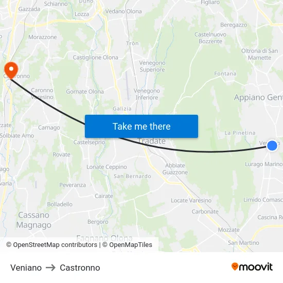 Veniano to Castronno map