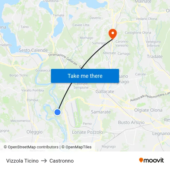 Vizzola Ticino to Castronno map