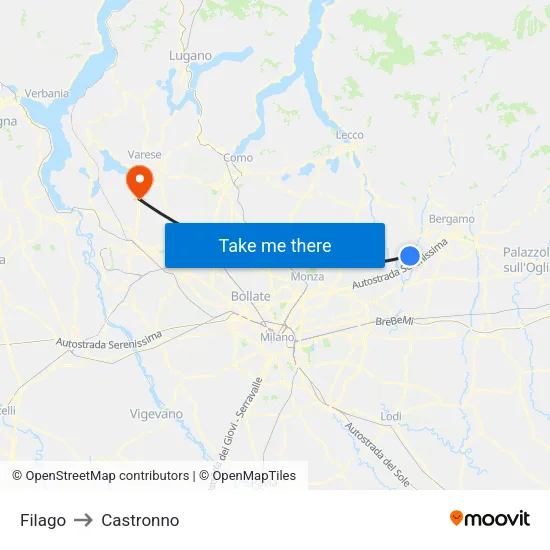 Filago to Castronno map