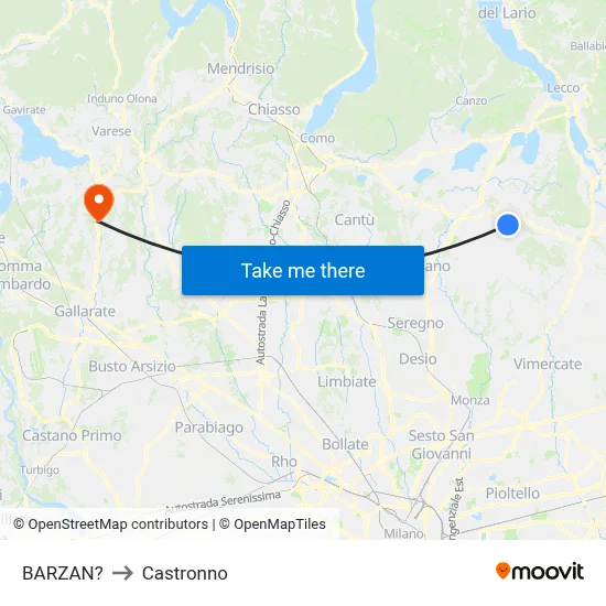 Barzan to Castronno map