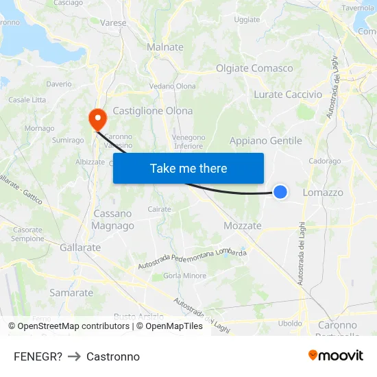 Fenegro to Castronno map