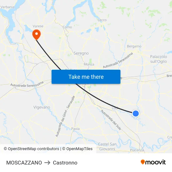 Moscazzano to Castronno map
