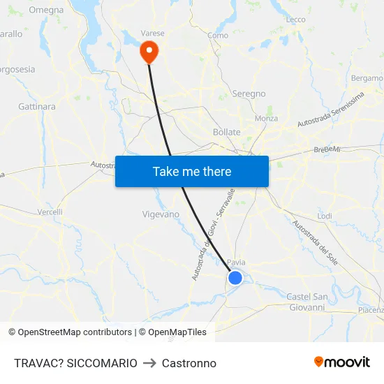 Travacò Siccomario to Castronno map