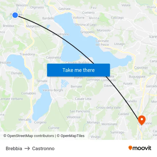 Brebbia to Castronno map