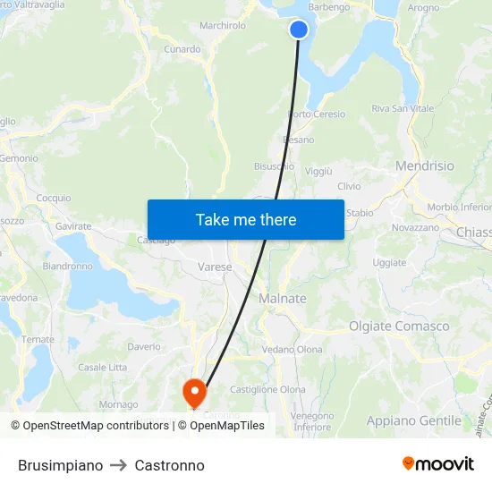 Brusimpiano to Castronno map