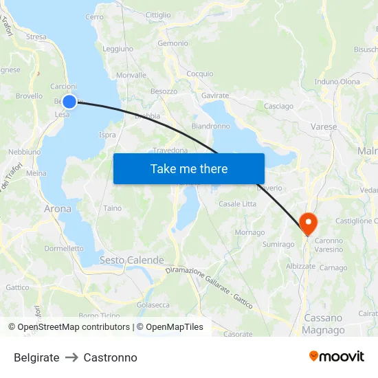 Belgirate to Castronno map