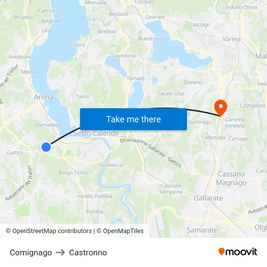 Comignago to Castronno map