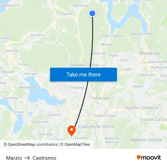 Marzio to Castronno map