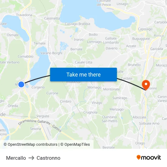 Mercallo to Castronno map