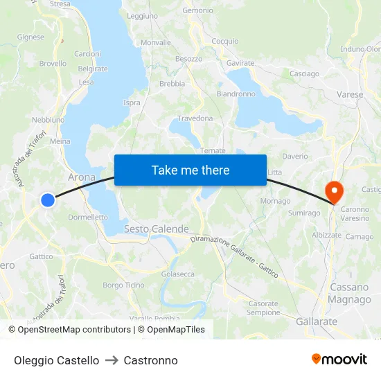 Oleggio Castello to Castronno map