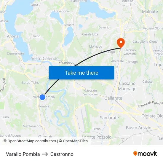 Varallo Pombia to Castronno map