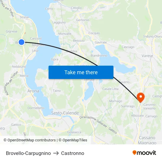 Brovello-Carpugnino to Castronno map