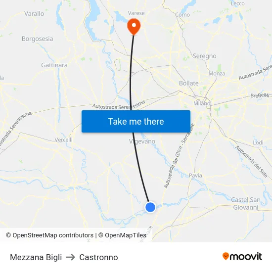 Mezzana Bigli to Castronno map