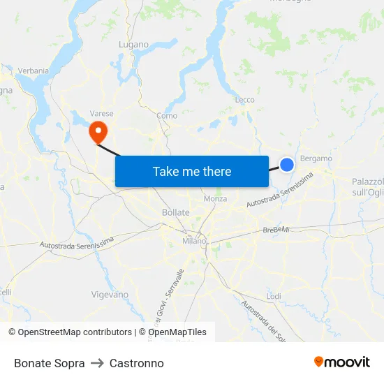 Bonate Sopra to Castronno map