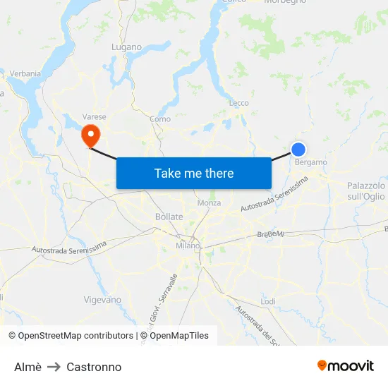 Almè to Castronno map