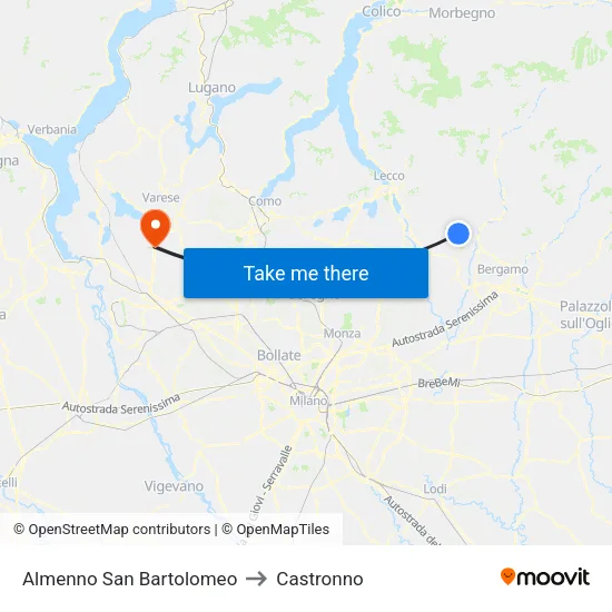 Almenno San Bartolomeo to Castronno map