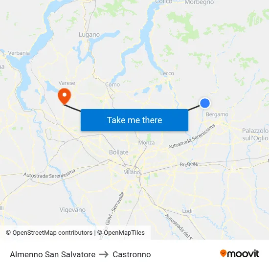Almenno San Salvatore to Castronno map