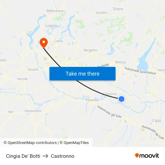 Cingia de' Botti to Castronno map