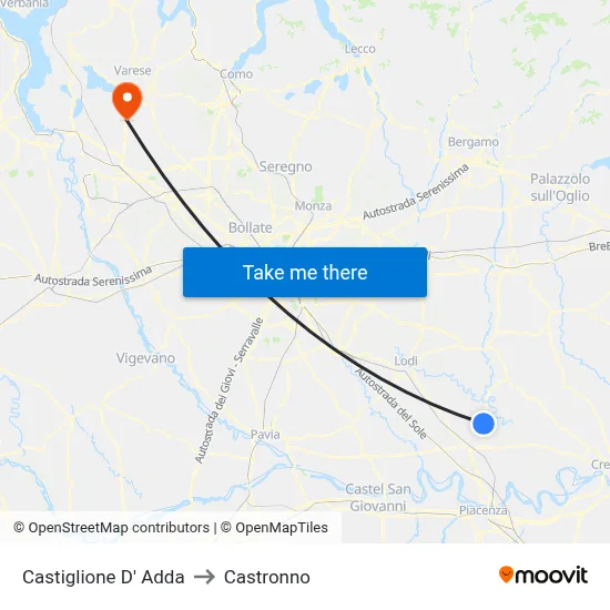 Castiglione D' Adda to Castronno map