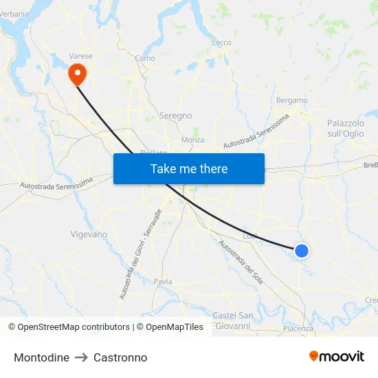 Montodine to Castronno map
