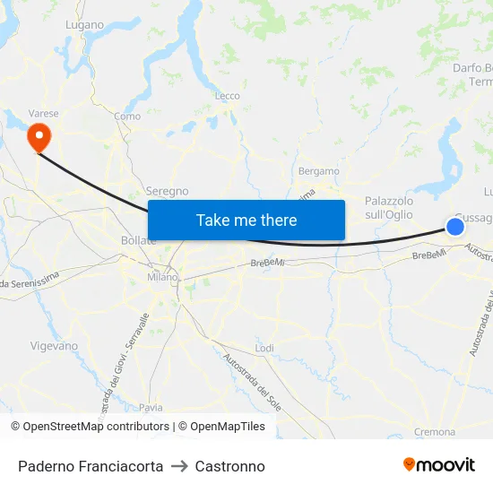 Paderno Franciacorta to Castronno map