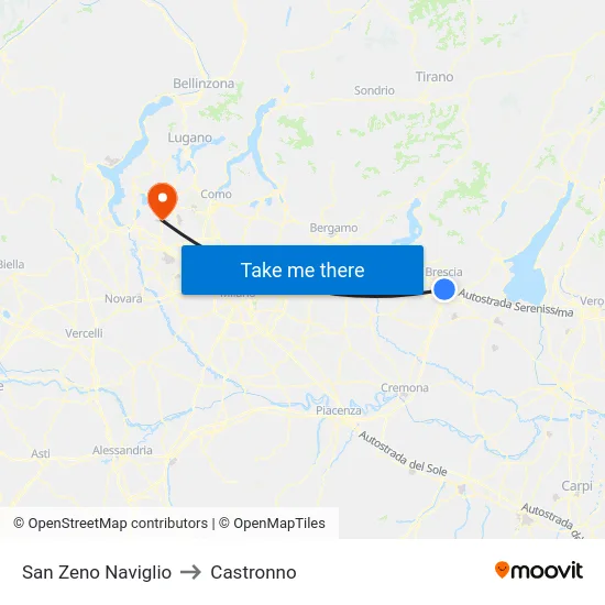 San Zeno Naviglio to Castronno map