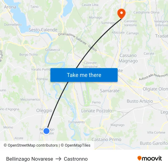 Bellinzago Novarese to Castronno map