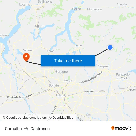 Cornalba to Castronno map