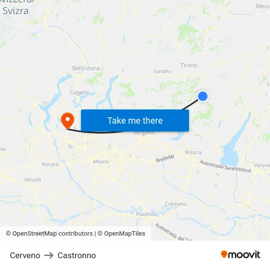 Cerveno to Castronno map