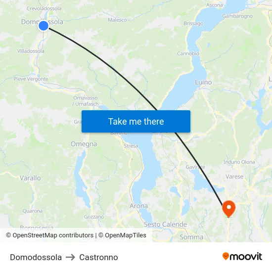 Domodossola to Castronno map