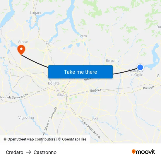 Credaro to Castronno map
