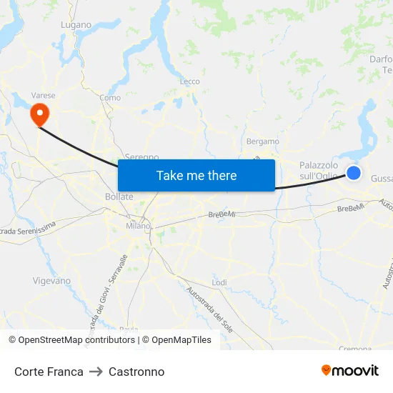 Corte Franca to Castronno map