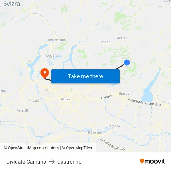 Cividate Camuno to Castronno map