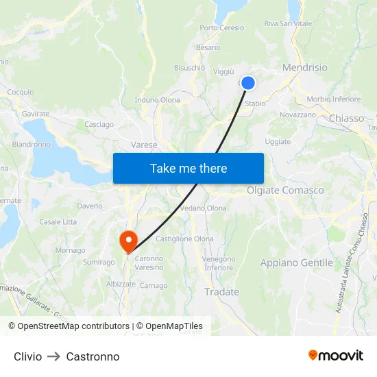 Clivio to Castronno map