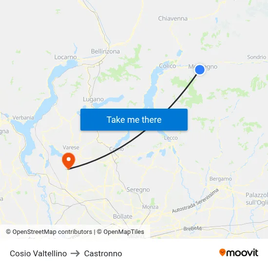 Cosio Valtellino to Castronno map
