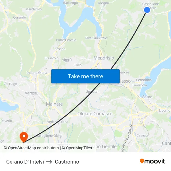 Cerano D' Intelvi to Castronno map