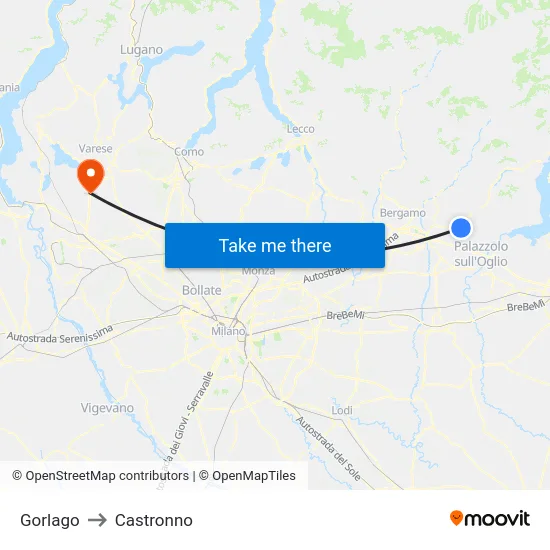 Gorlago to Castronno map