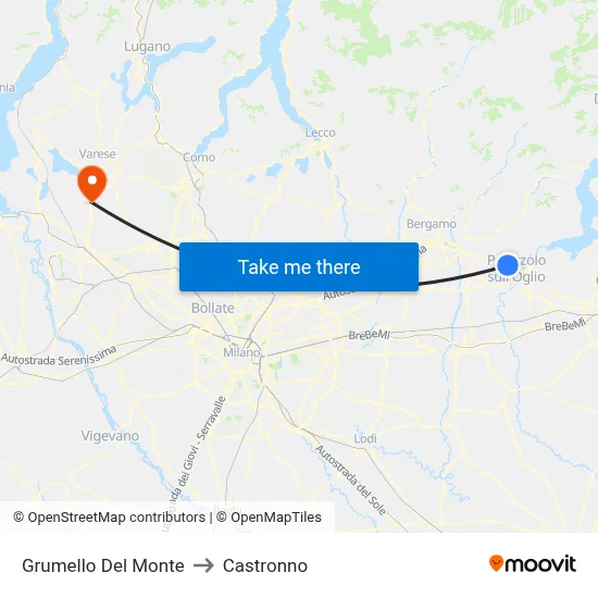 Grumello Del Monte to Castronno map