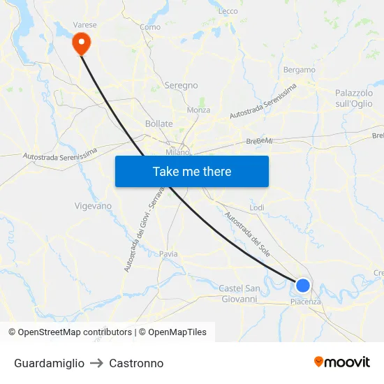 Guardamiglio to Castronno map
