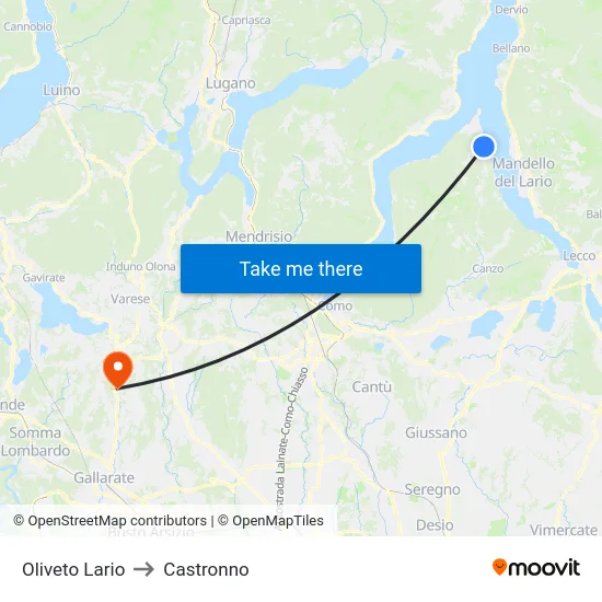 Oliveto Lario to Castronno map