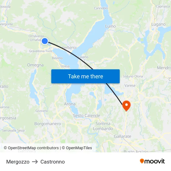 Mergozzo to Castronno map