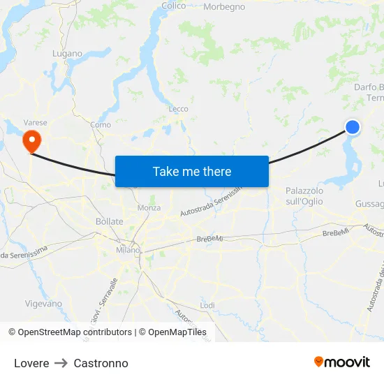 Lovere to Castronno map