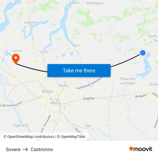 Sovere to Castronno map